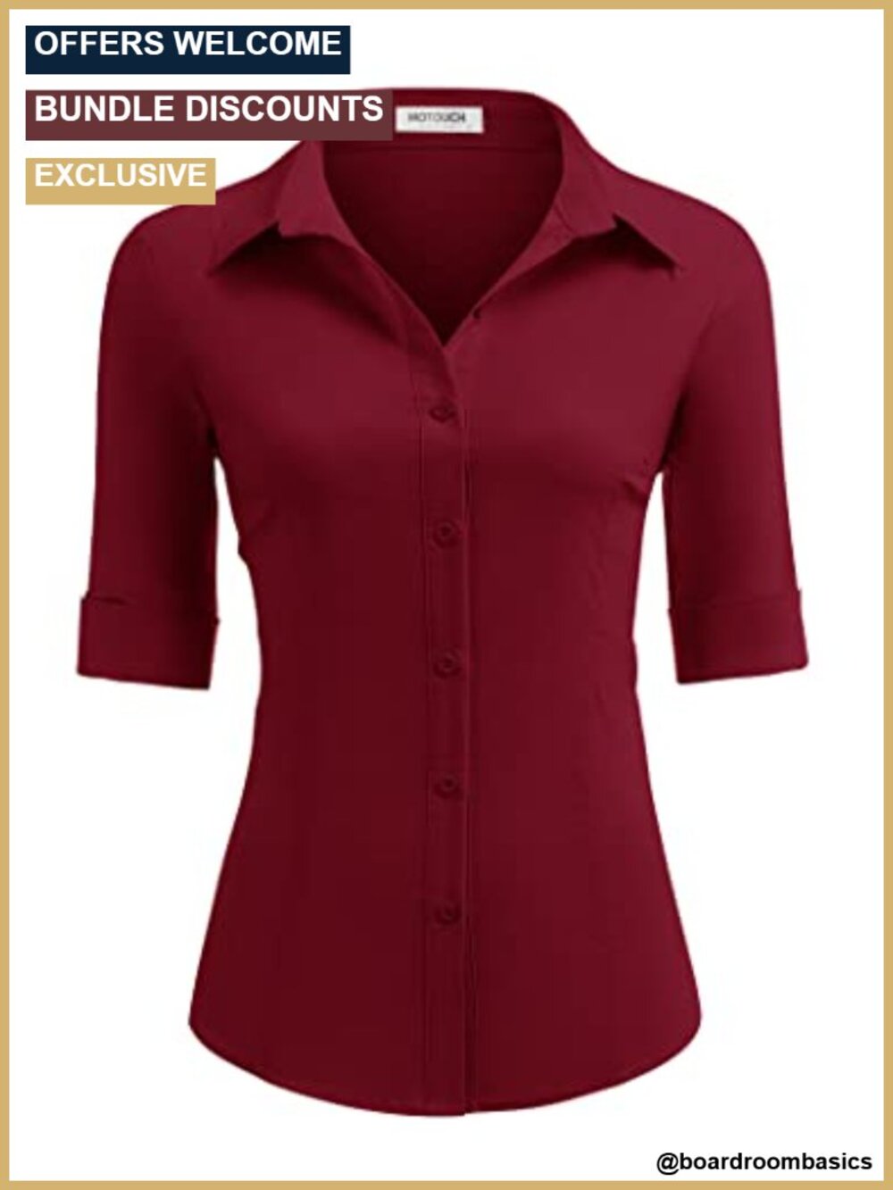 Button Down Shirt 3/4 Sleeve Business Dress Shirt
